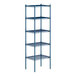 A blue Lavex Pro wire shelving unit with five shelves.