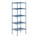 A blue Lavex Pro wire shelving unit with four shelves.