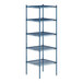 A blue metal Lavex Pro wire shelving unit with four shelves.