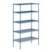 A blue metal Lavex Pro wire shelving unit with four shelves.