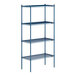 A blue metal Lavex Pro wire shelving unit with four shelves.