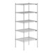 A Lavex Pro chrome wire shelving unit with four metal shelves.