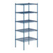 A blue metal Lavex Pro wire shelving unit with four shelves.