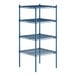 A blue metal Lavex Pro wire shelving unit with four shelves.