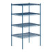 A blue metal Lavex Pro wire shelving unit with four shelves.