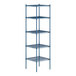 A blue metal Lavex Pro wire shelving unit with four shelves.