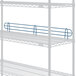 A Lavex Pro blue metal wire shelf ledge.