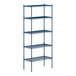 A blue metal Lavex Pro wire shelving unit with four shelves.