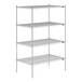 A Lavex Pro chrome wire shelving unit with four shelves.