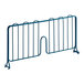 A blue metal shelf divider with two bars.