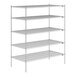 A Lavex Pro chrome wire shelving unit with four shelves.