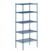 A blue metal Lavex Pro wire shelving unit with four shelves.