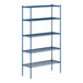 A blue Lavex Pro wire shelving unit with four shelves.