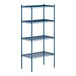 A blue metal Lavex Pro wire shelving unit with four shelves.