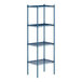 A blue metal Lavex Pro wire shelving unit with four shelves.