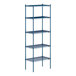 A blue metal Lavex Pro wire shelving unit with four shelves.