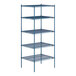 A blue Lavex Pro wire shelving unit with five shelves.