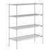 A Lavex Pro chrome wire shelving unit with four shelves.