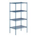 A blue Lavex Pro wire shelving unit with four shelves.