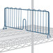 A blue metal wire shelf divider on a white surface.