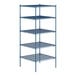 A blue Lavex Pro wire shelving unit with four shelves.