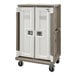 A white and tan plastic locker with wheels.