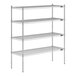 A Lavex Pro chrome wire shelving unit with four shelves.