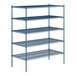 A blue metal Lavex Pro wire shelving unit with black cross bars.