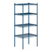 A blue Lavex Pro wire shelving unit with four shelves.