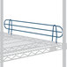 A Lavex Pro blue metal shelf ledge with a metal bar.