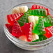 A bowl of Albanese Gummi Snowmen and Trees.