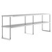 A stainless steel Avantco double deck overshelf with three shelves.