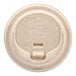 A white Dart Bagasse compostable lid with a reclosable sip hole.