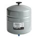 A grey pressurized expansion tank with a white label.