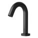 A T&S WaveCrest matte black deck mount sensor faucet with a curved neck.