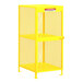 A yellow metal Valley Craft gas cylinder cabinet with two shelves and a mesh door.