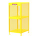 A yellow metal Valley Craft gas cylinder cabinet with mesh doors.