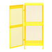 A yellow metal safety cabinet with mesh doors.