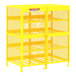 A yellow metal cabinet with shelves and mesh doors for Valley Craft gas cylinders.