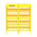 A yellow metal cabinet with mesh doors.