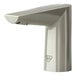 A T&S WaveCrest brushed nickel deck mount sensor faucet with a modern edge spout.