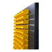 A Valley Craft steel storage cabinet with yellow bins on shelves.