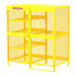 A yellow metal Valley Craft gas cylinder cabinet with mesh doors.