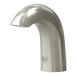 A close-up of a T&S WaveCrest brushed nickel sensor faucet with a curved handle.