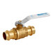 A Watts brass ball valve with a white handle.