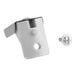 A white metal bracket with a metal clip.