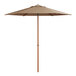 A tan woodgrain Lancaster Table & Seating round umbrella with a woodgrain pole.