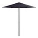 A black Lancaster Table & Seating umbrella with a metal pole.