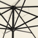 A close up of a black Lancaster Table & Seating umbrella with metal poles.