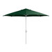 A Lancaster Table & Seating forest green umbrella with a silver pole.